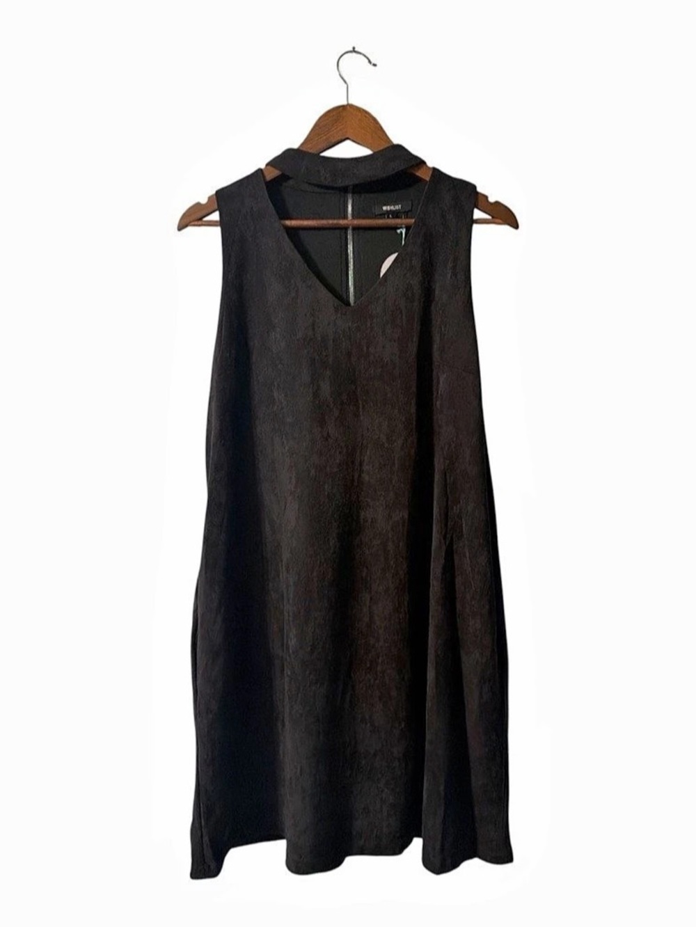Goth Mod Wishlist Black Suede Look  Choker Neck Shift Dress Large NWT
